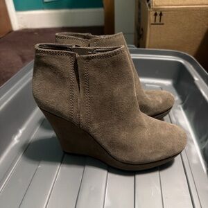 Jessica Simpson Taupe Suede Wedge Booties
